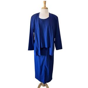 Leslie Belle 90s Vintage 3pc Set Cardigan Top Skirt Royal Blue Womens 12